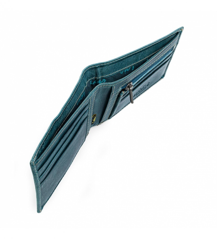 Carteira Lois em couro, modelo 12301, azul - 11,5 x 9 cm -