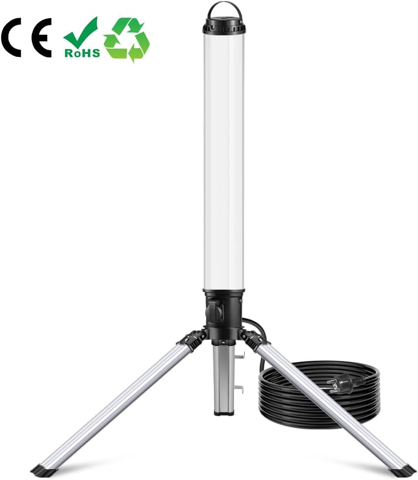 150W LED Turm Baustrahler mit Stativ, 15000 Lumen 360 Grad Strahler LED Arbeitsleuchte mit 2m Kabel, 4000K Warmweiß，Vormontage für Heimwerken, Werkstatt, Garage, Keller, Schuppen