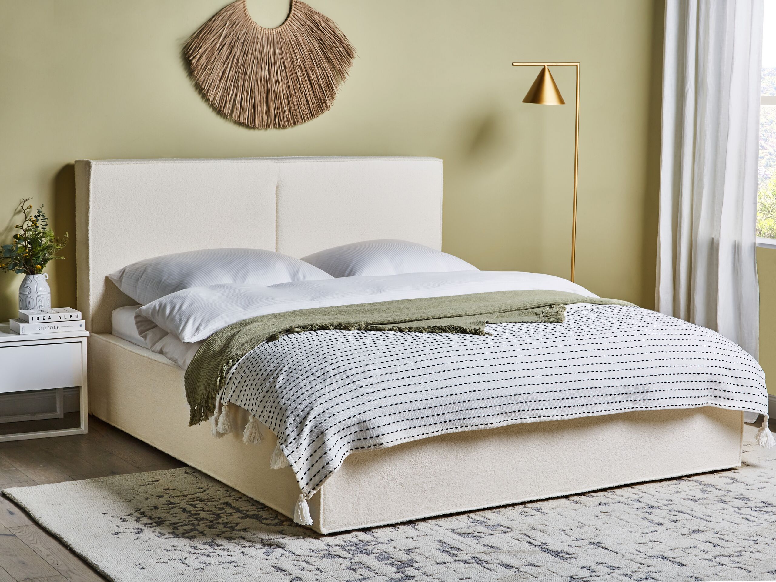 Beliani-MOISSAC-Tweepersoonsbed-Gebroken wit-160 x 200 cm-Polyester
