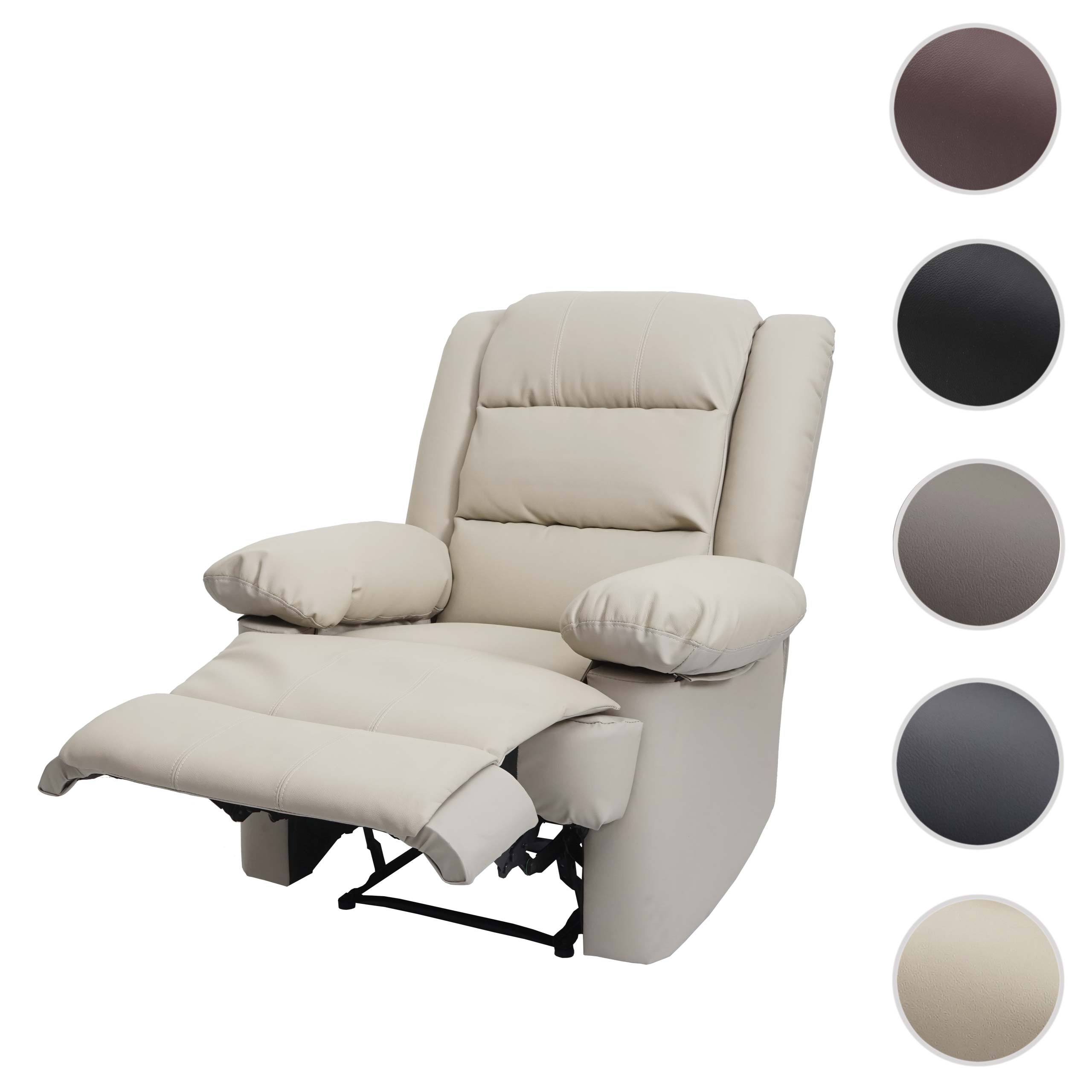 Fernsehsessel MCW-G15, Relaxsessel Liege Sessel, Leder + Kunstleder 101x87x100cm ~ creme
