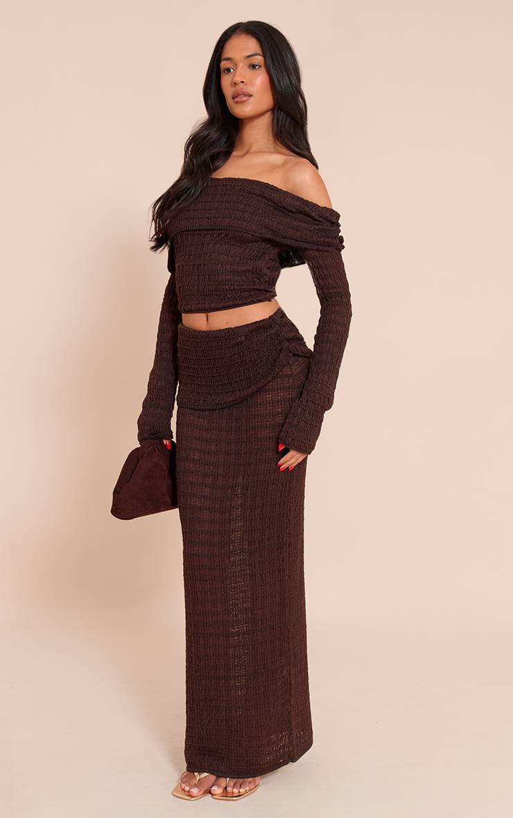 Chocolat Jupe Longue En Maille Texturée À Taille Repliée Tall