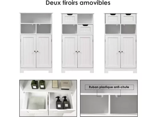 Meuble de rangement de salle de bain, Armoire Rangement de Toilette, Commode blanche de toilette/chambre 60 x 30 x 109 cm