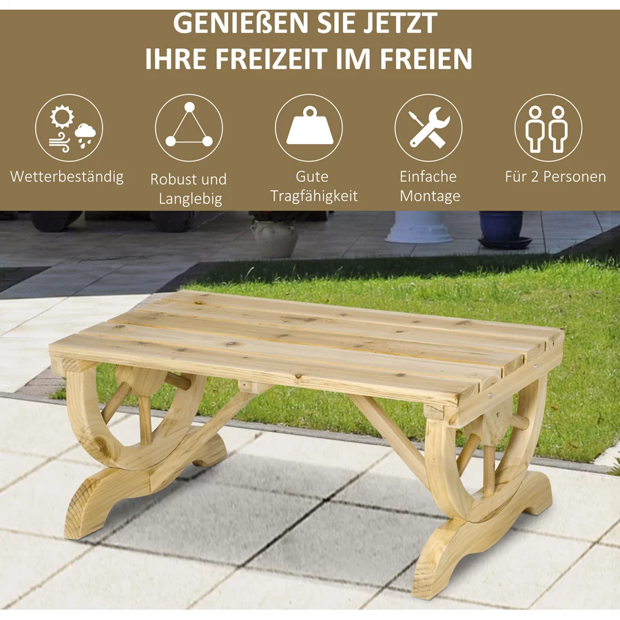 Outsunny Sitzbank im Wagenrad-Design naturholz