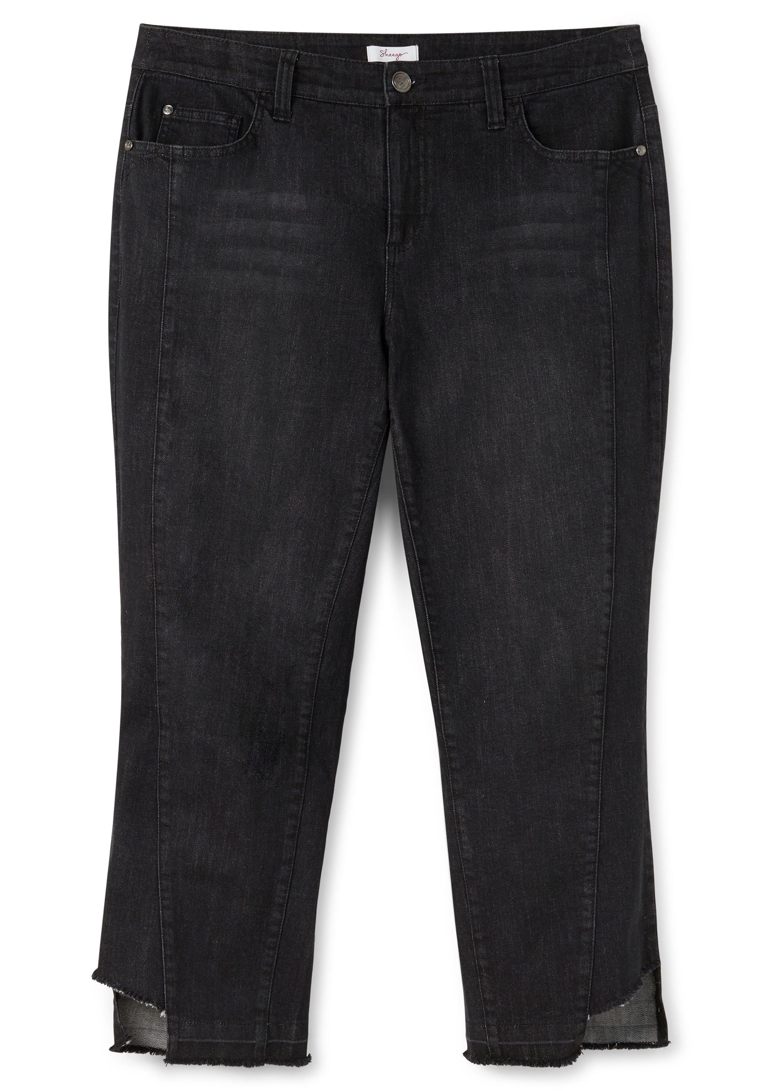 Gerade 7/8-Jeans mit Cut-out und Fransen am Saum