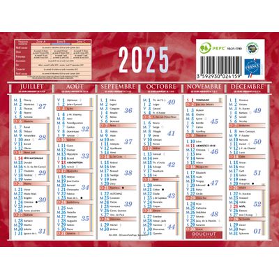Calendrier bancaire année civile BOUCHUT 