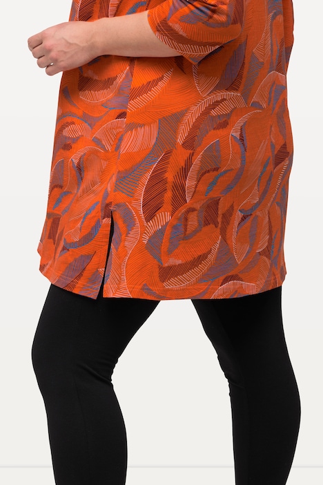 Longshirt, Blätter, Rundhalsausschnitt, 3/4-Arm