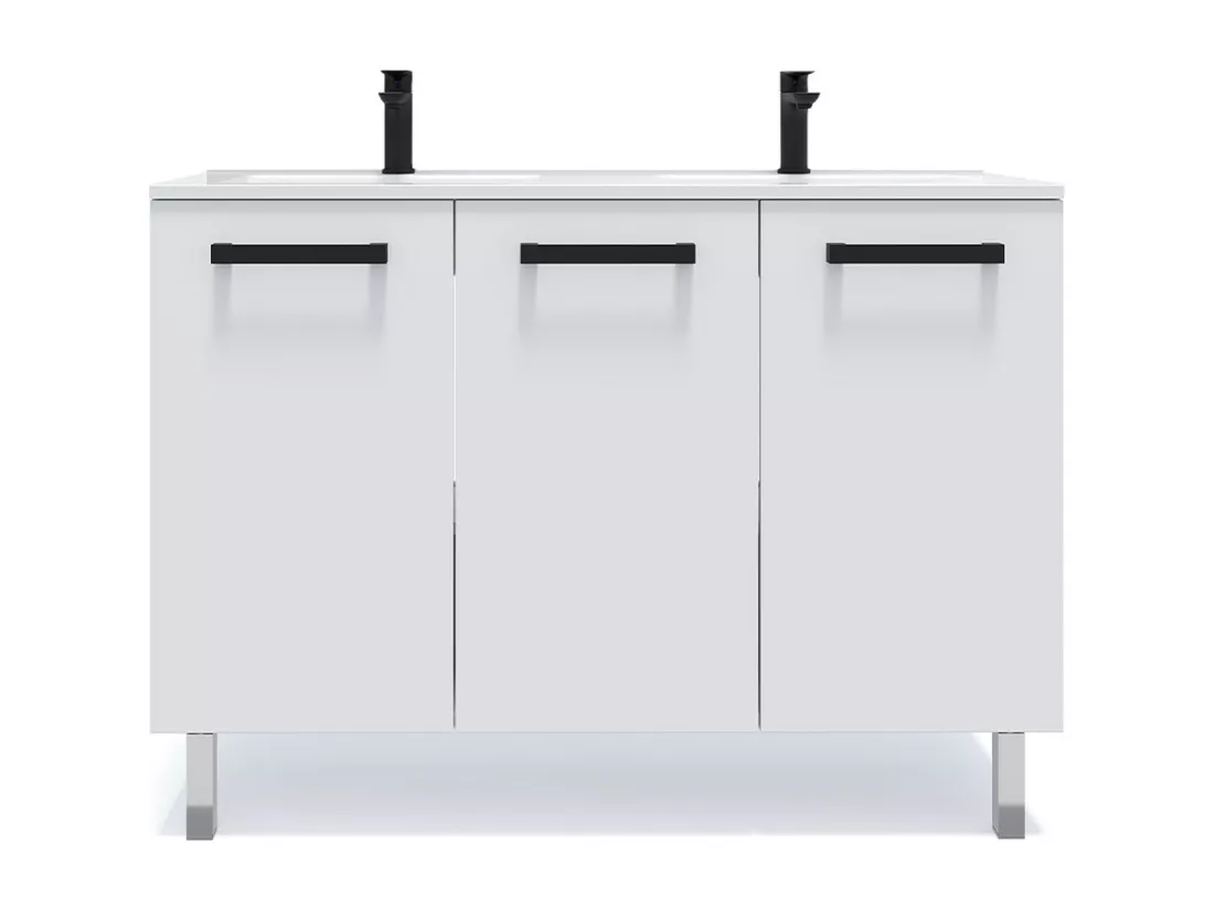 Meuble de salle de bain suspendu avec pieds double vasque intégrée 120cm 3 portes Blanc - Chelsea