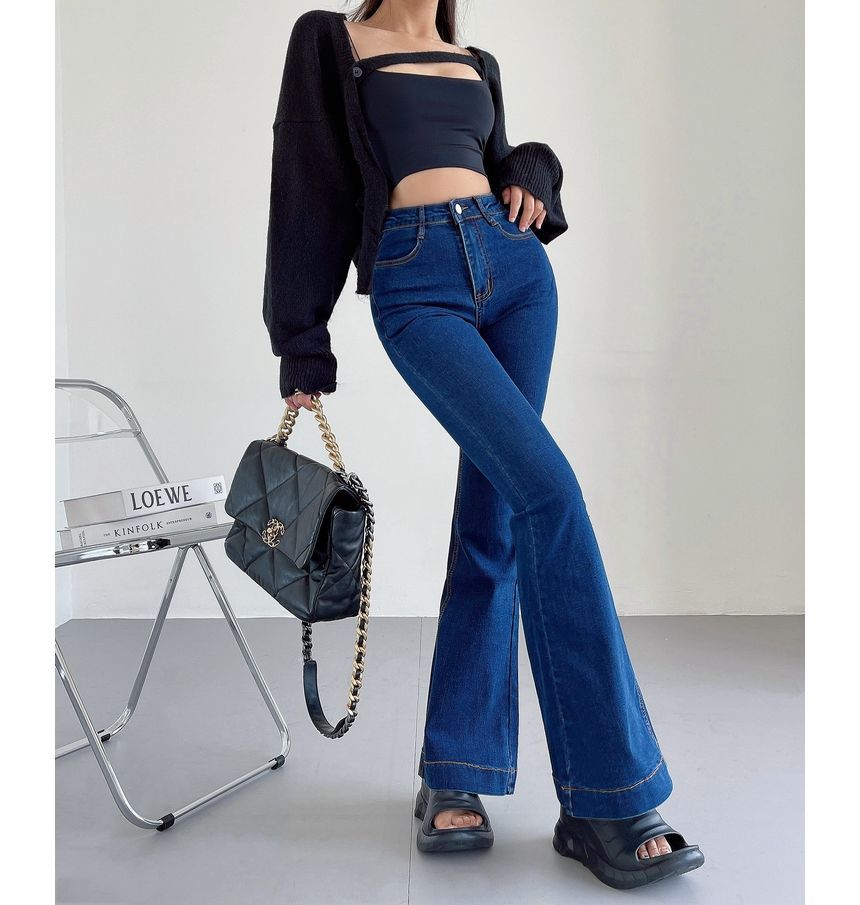 LIVIE - High Waist Washed Flared Jeans