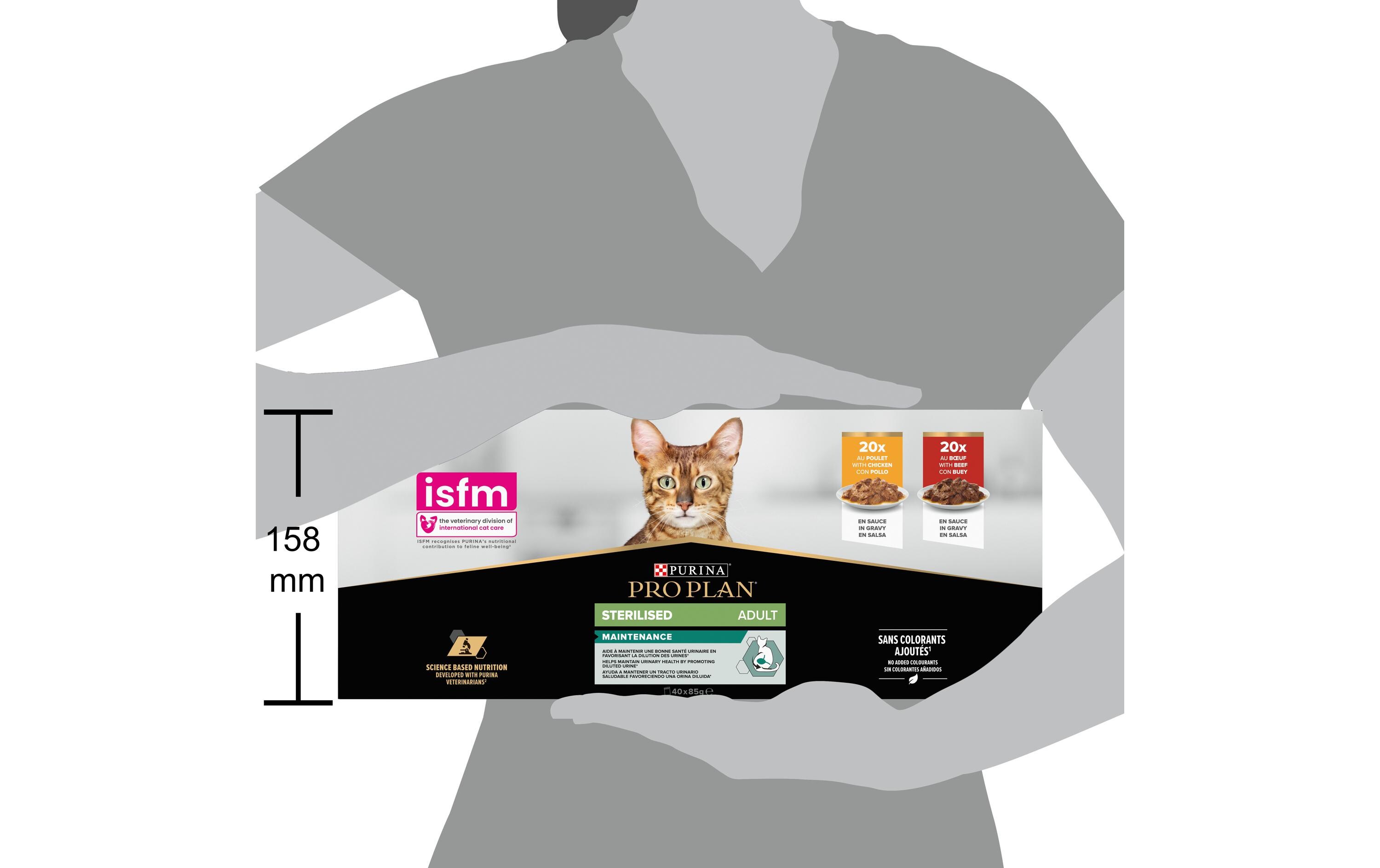 Nassfutter Adult Sterilised Sauce Rind und Huhn 40 x 85 gAlleinfuttermittel für ausgewachsene kastrierte Katzen