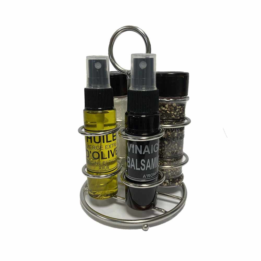 Set huile vinaigre sel poivre avec support