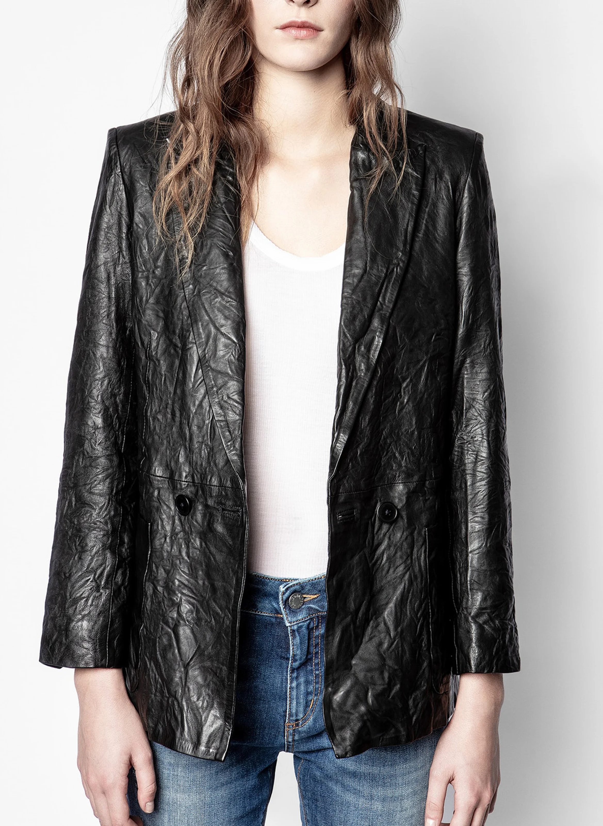VISKO - Veste col tailleur en cuir | Noir
