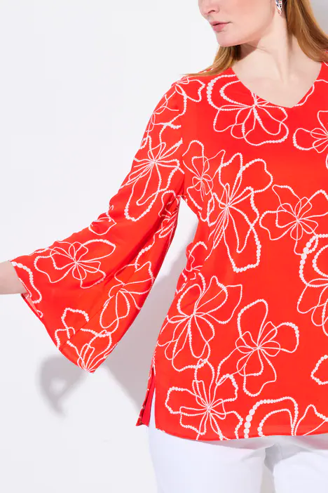 Shirtbluse, doppellagig, V-Ausschnitt, Langarm, paprikarot