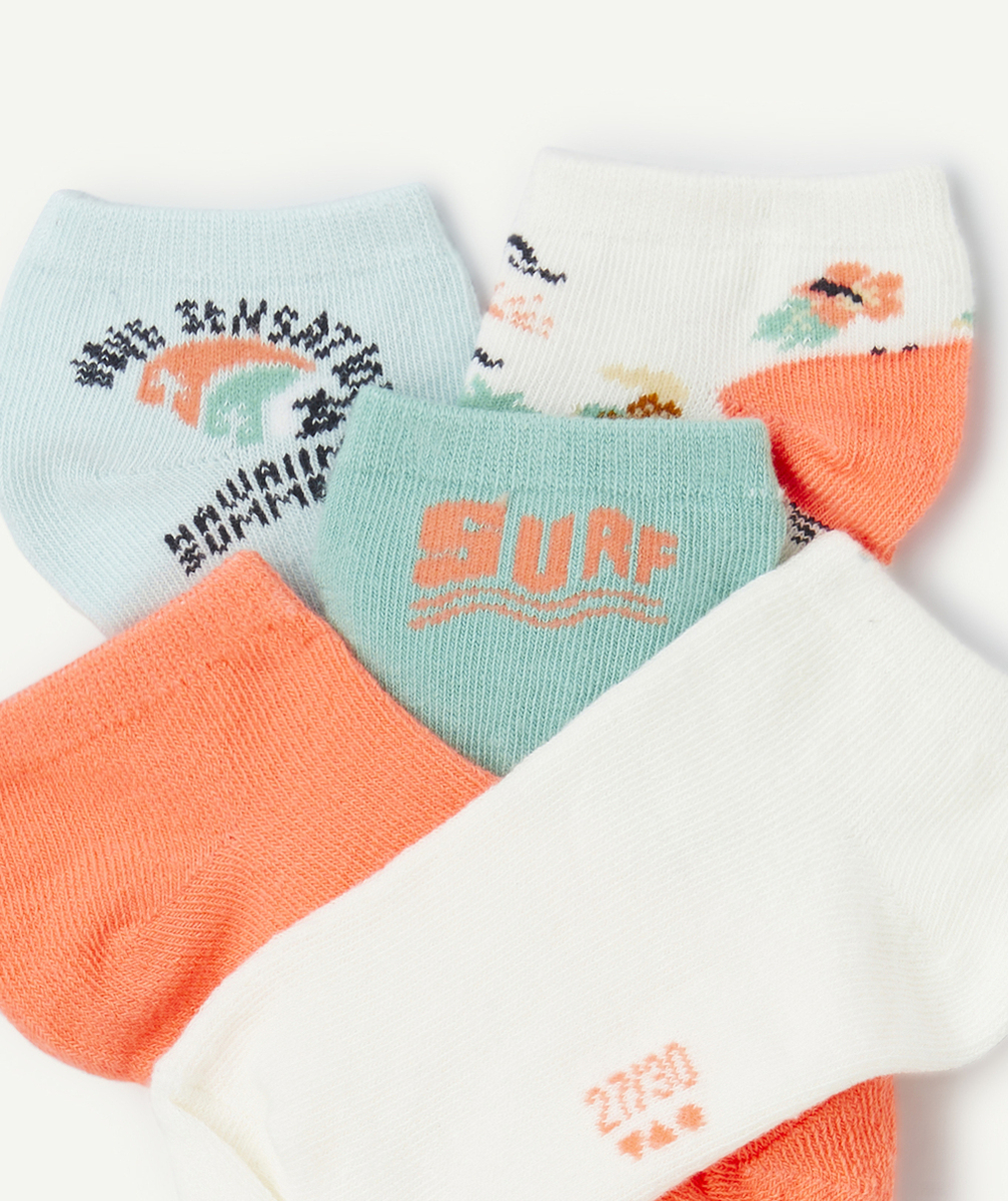 lot de 5 paires de socquettes garçon orange bleu et vert thème plage