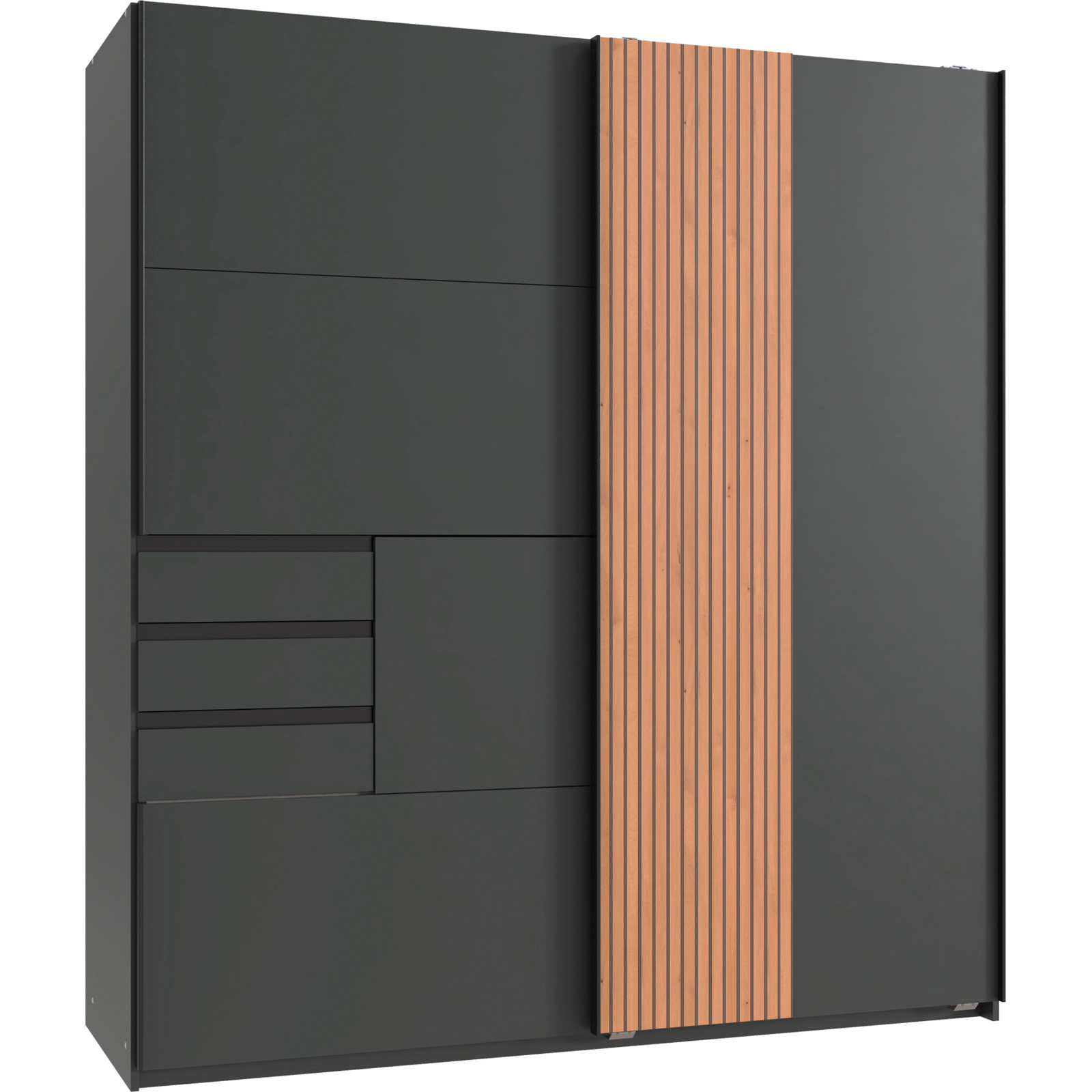 Schwebetürenschrank Coburg Artisan Lamellen-Optik 180 x 198 x 65 cm, graphit