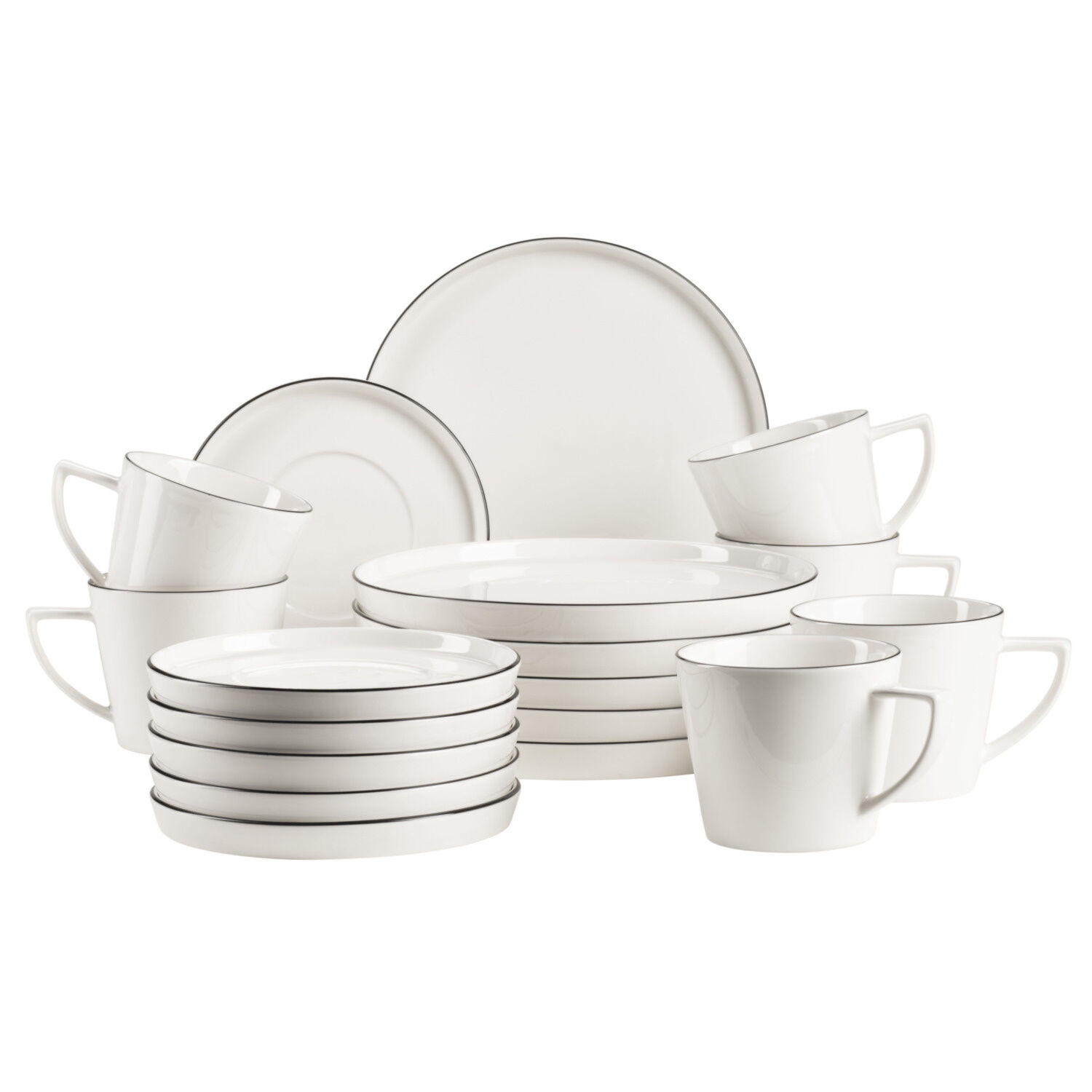 Mäser Kaffeeservice Sita mit schwarzem Rand 18–teilig