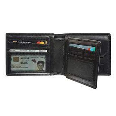 Maverick - Portefeuille à 2 volets anti-piratage avec porte-cartes amovible - cuir noir