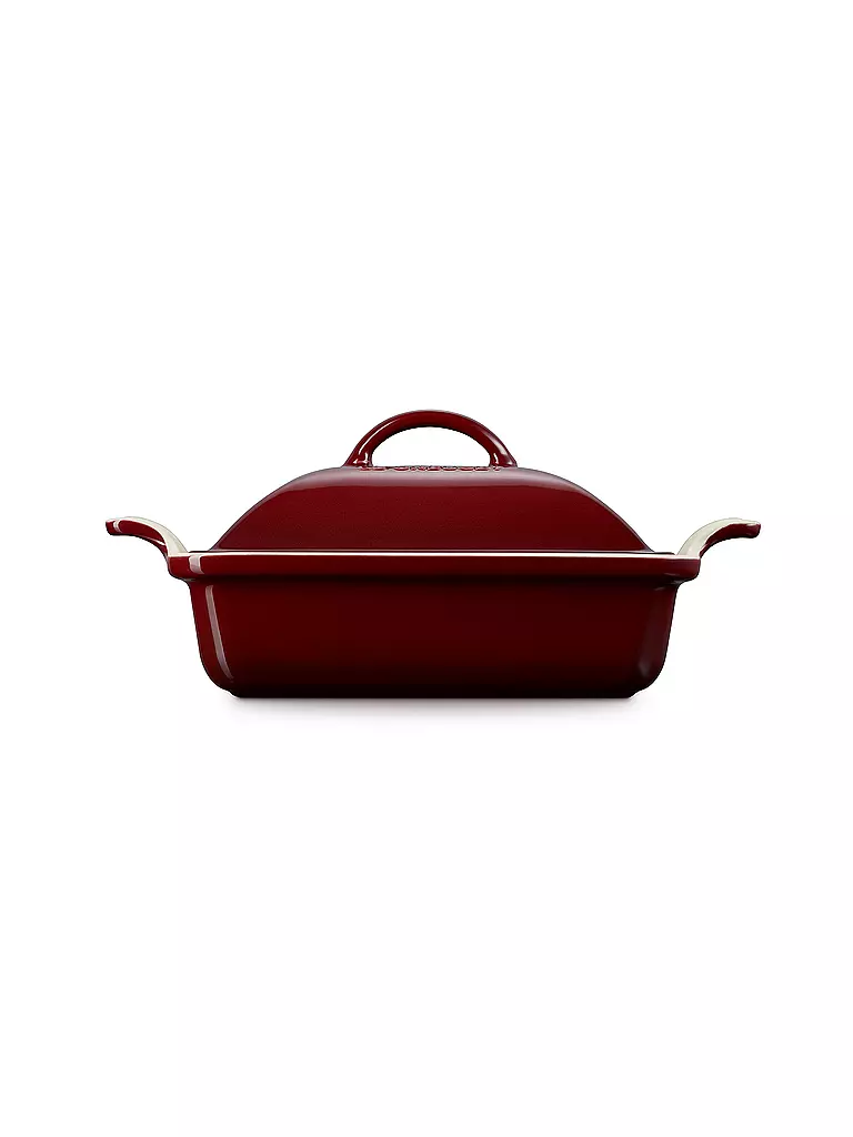 LE CREUSET Auflaufform 23cm Tradition mit Deckel aus Steinzeug quadratisch Garnet dunkelrot