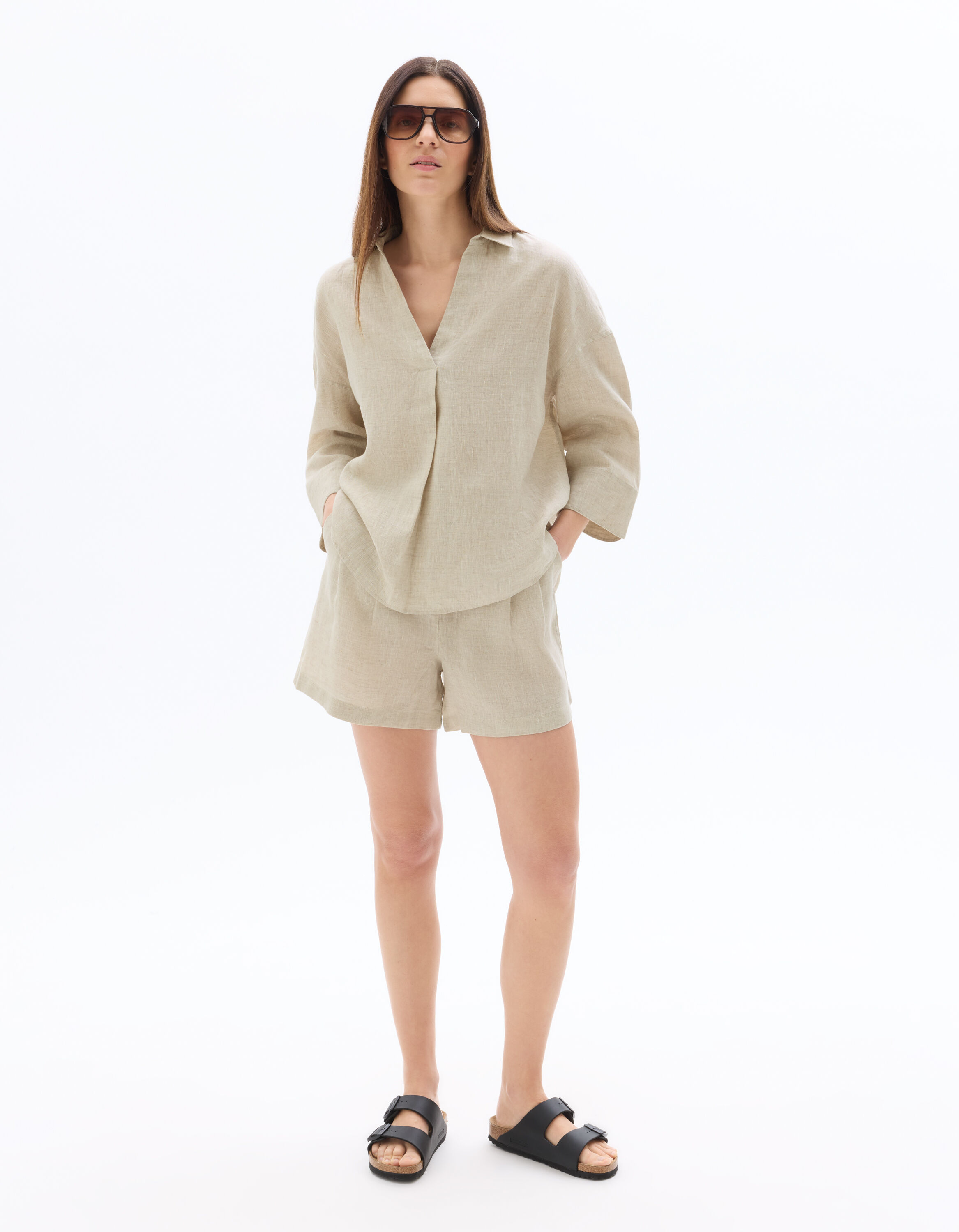Short 100% lin à plis - naturel