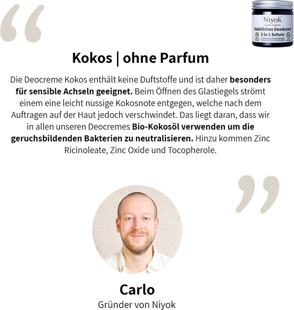 Niyok  2in1 Deo & Antitranspirant Kokos ohne Parfum, 40 ml
