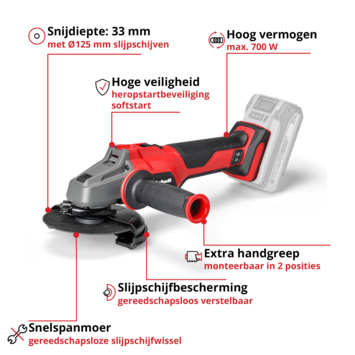 Einhell 18V slijptol / haakse slijper 125mm Axxio 18/125 Q BL (zonder accu)