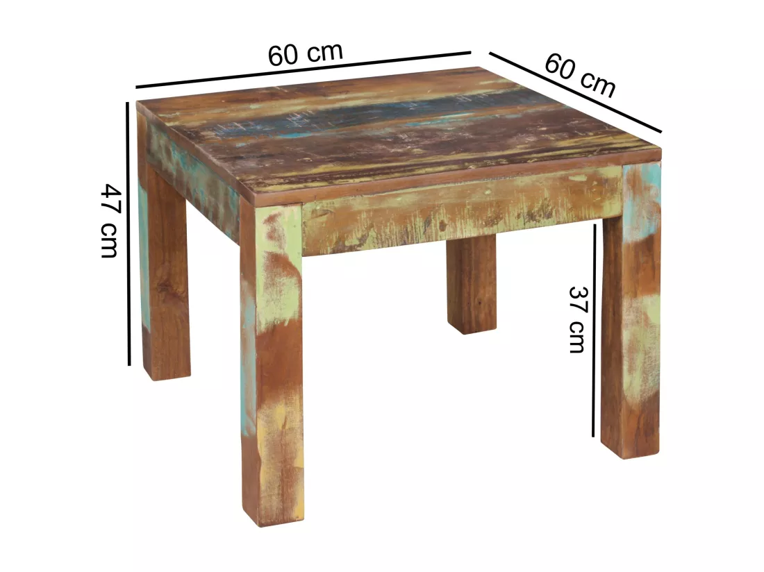 Table Basse Kalkutta 60 X 60 Cm Recyclage Table Vintage Café En Bois Massif Solide