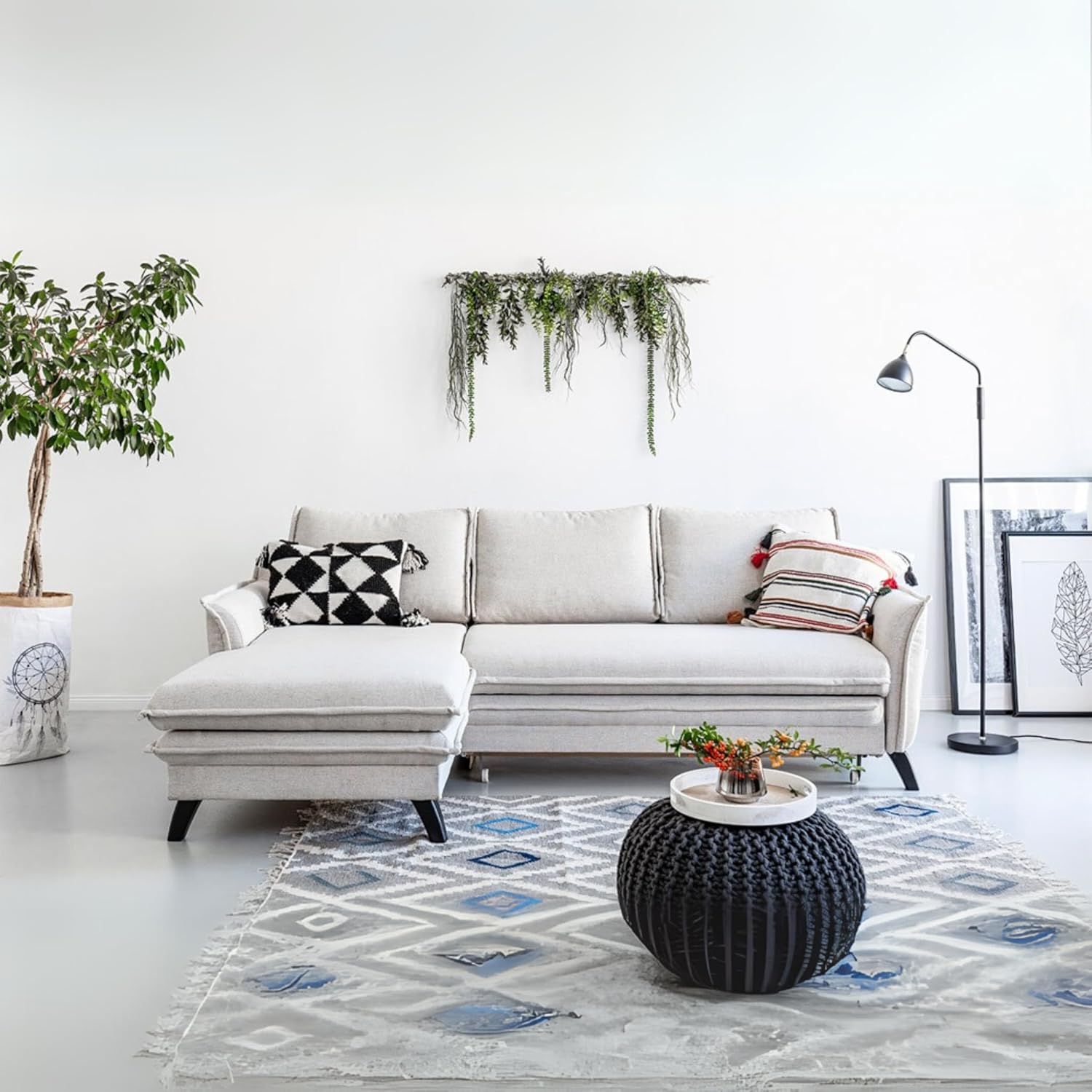 MIUFORM Charming Charlie mit Bettkasten und mit Bettfunktion | 4 Sitzer Sofa | L-form links | 228 x 150 x 90cm | Klappsofa mit Schlaffunktion | Schlafsofa klappbar (Beige)