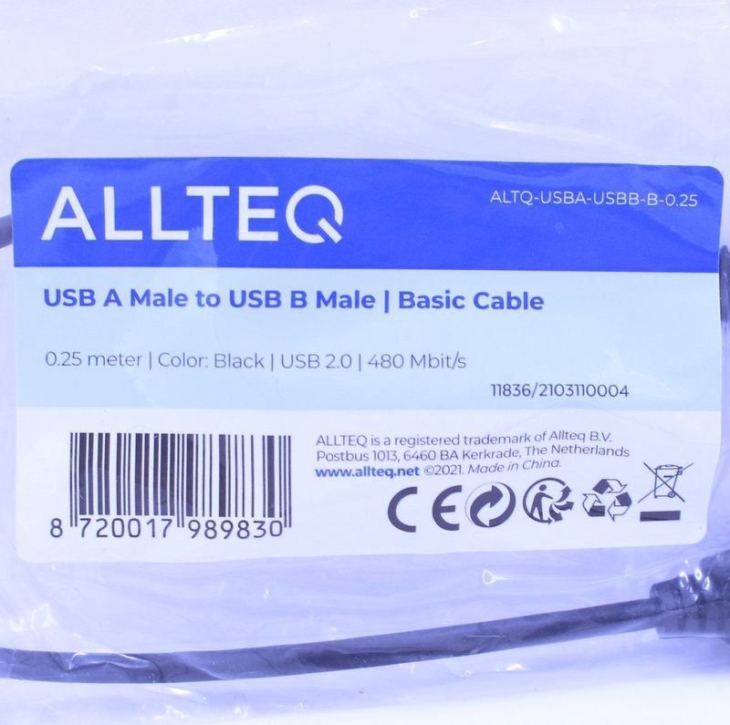 USB A naar USB B kabel USB Printerkabel meter Zwart Allteq