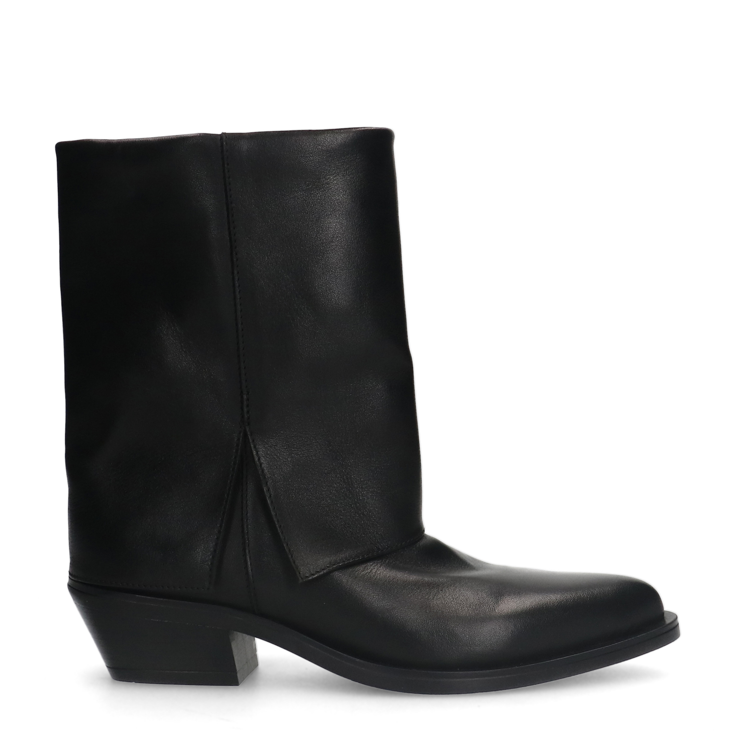 Zwarte leren cowboy laarzen met flap