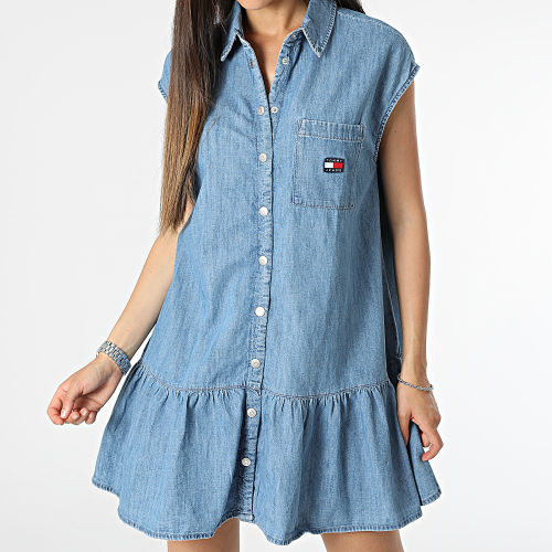Robe Jean Sans Manches Femme Badge Chambray 5898 Bleu Denim