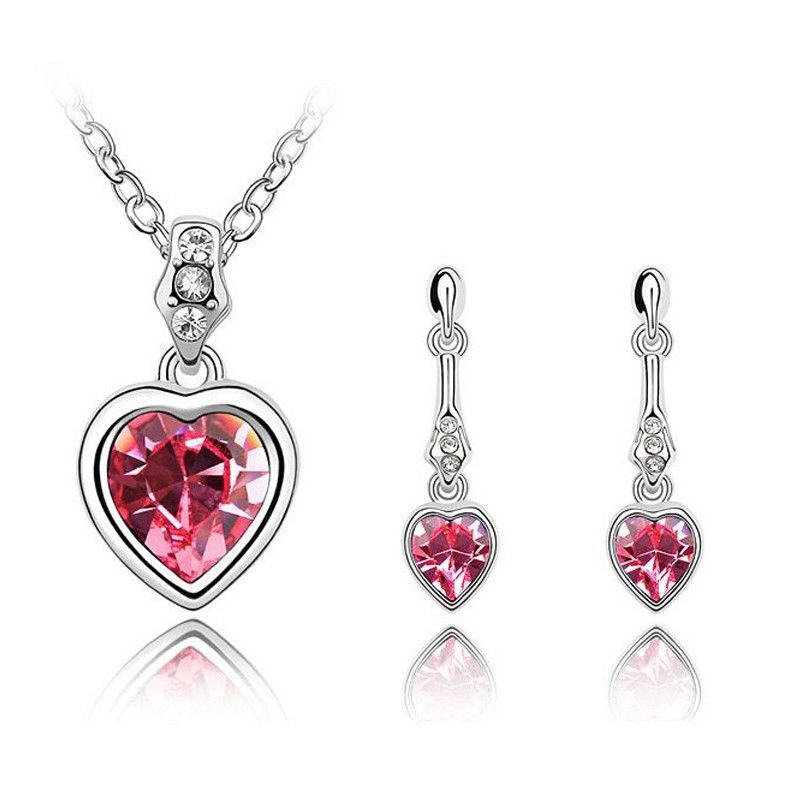 Parure Coeurs pendants ornée de Cristal de Swarovski Elements Rose