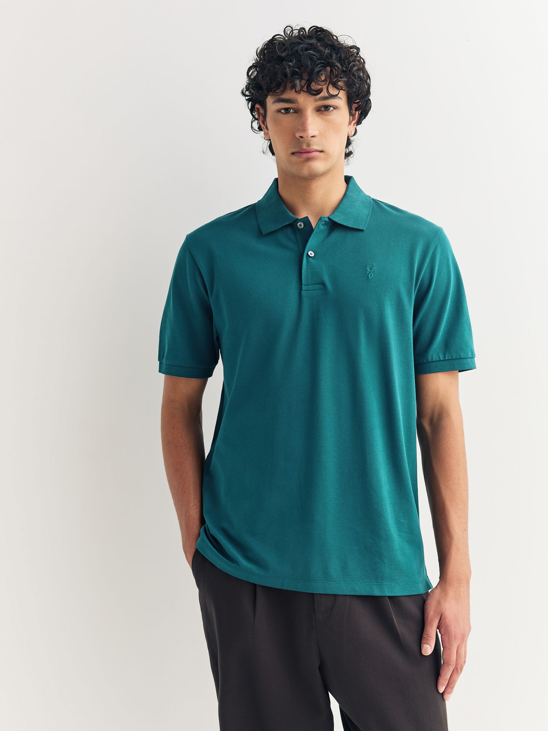 Blauwgroen - Normale Pasvorm - Long-Sleeve Pique Polo Shirt