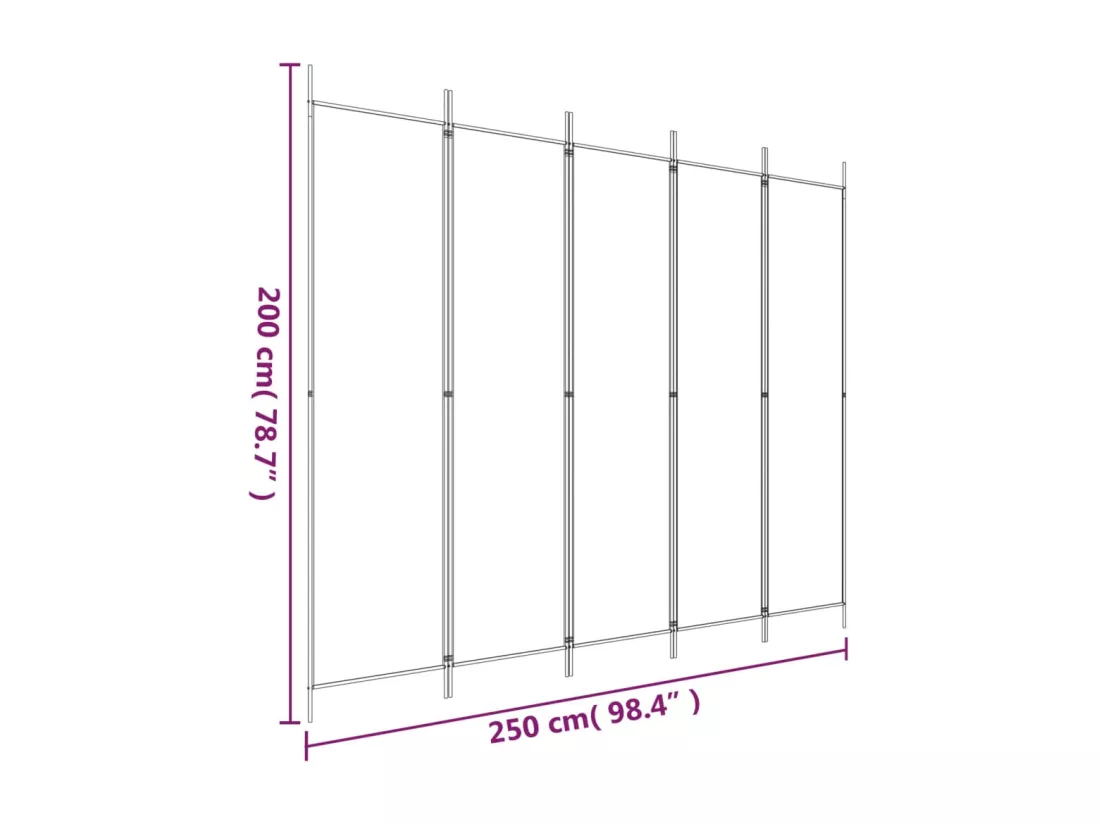 Cloison de séparation 5 panneaux Marron 250x200 cm Tissu
