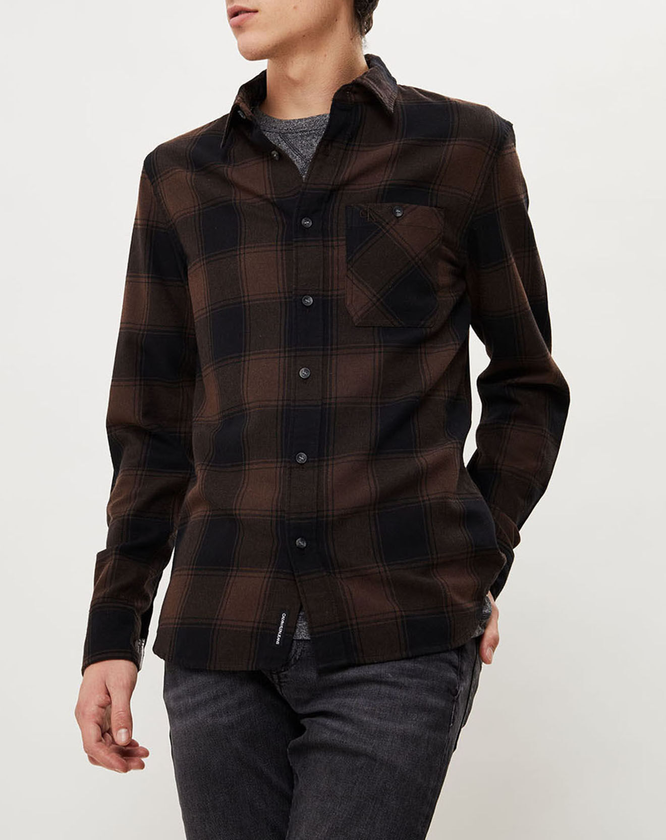 Calvin Klein Jeans Chemise droite Grunge Check à carreaux noir/marron