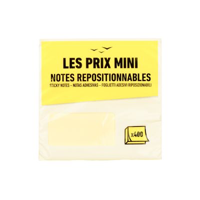 Les Prix Mini - Bloc Cube notes repositionnables - 400 feuilles - 76 x 76 mm - jaune pastel