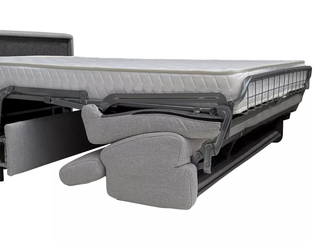 Canapé 3 places convertible express en tissu gris clair - couchage 140 cm - matelas 16 cm FLUTARI