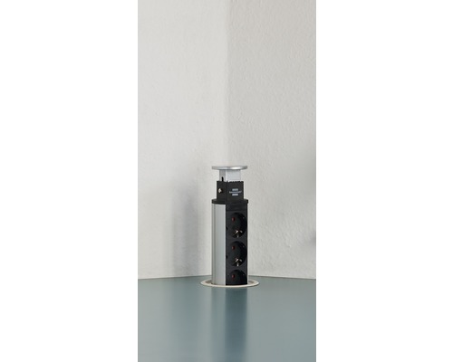 Brennenstuhl uitschuifbare 3-voudige stekkerdoos met USB-torenlader 3G1.5 zilver 2 m