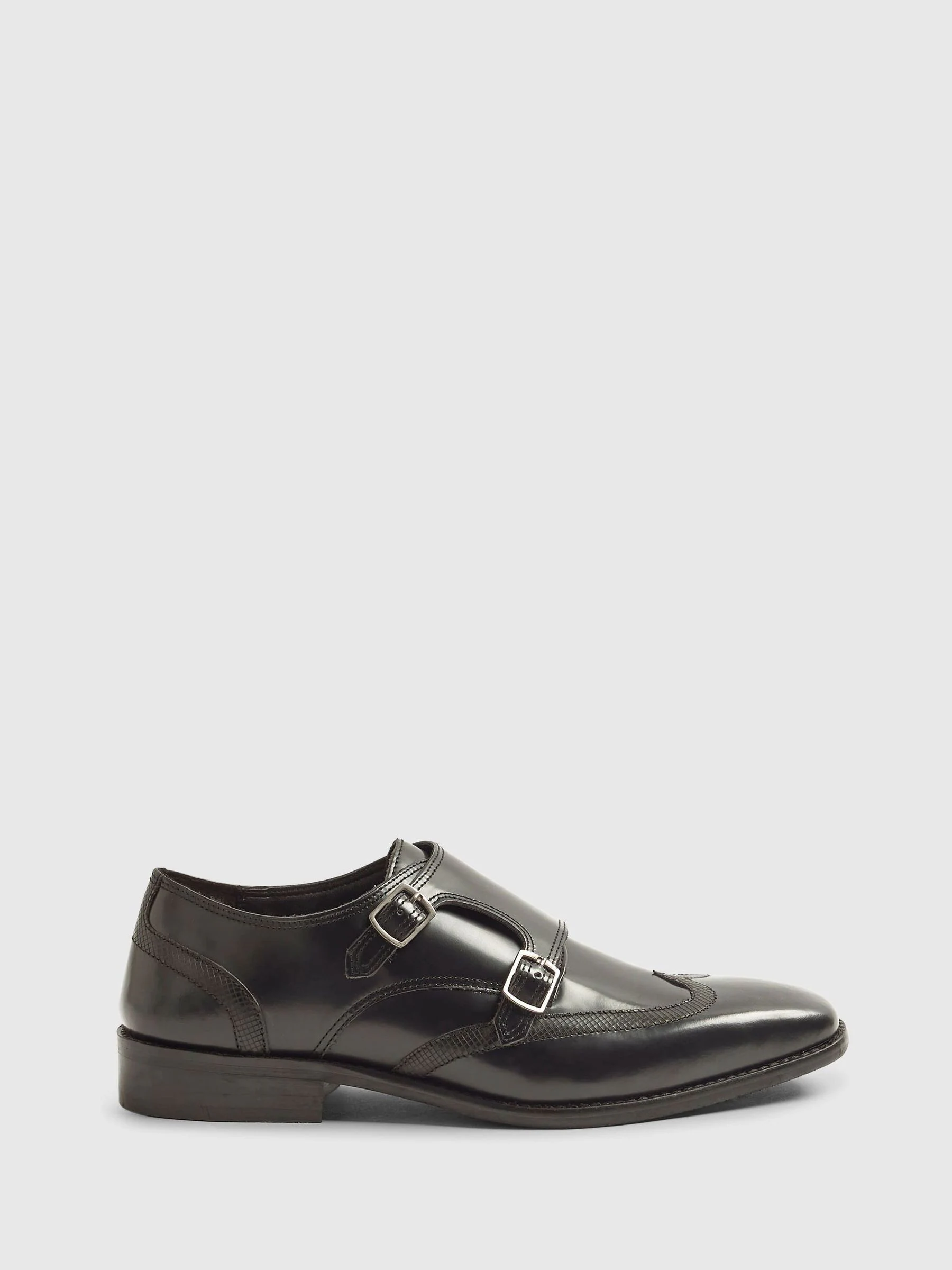 River Island Leather Square Toe Monk Shoes
