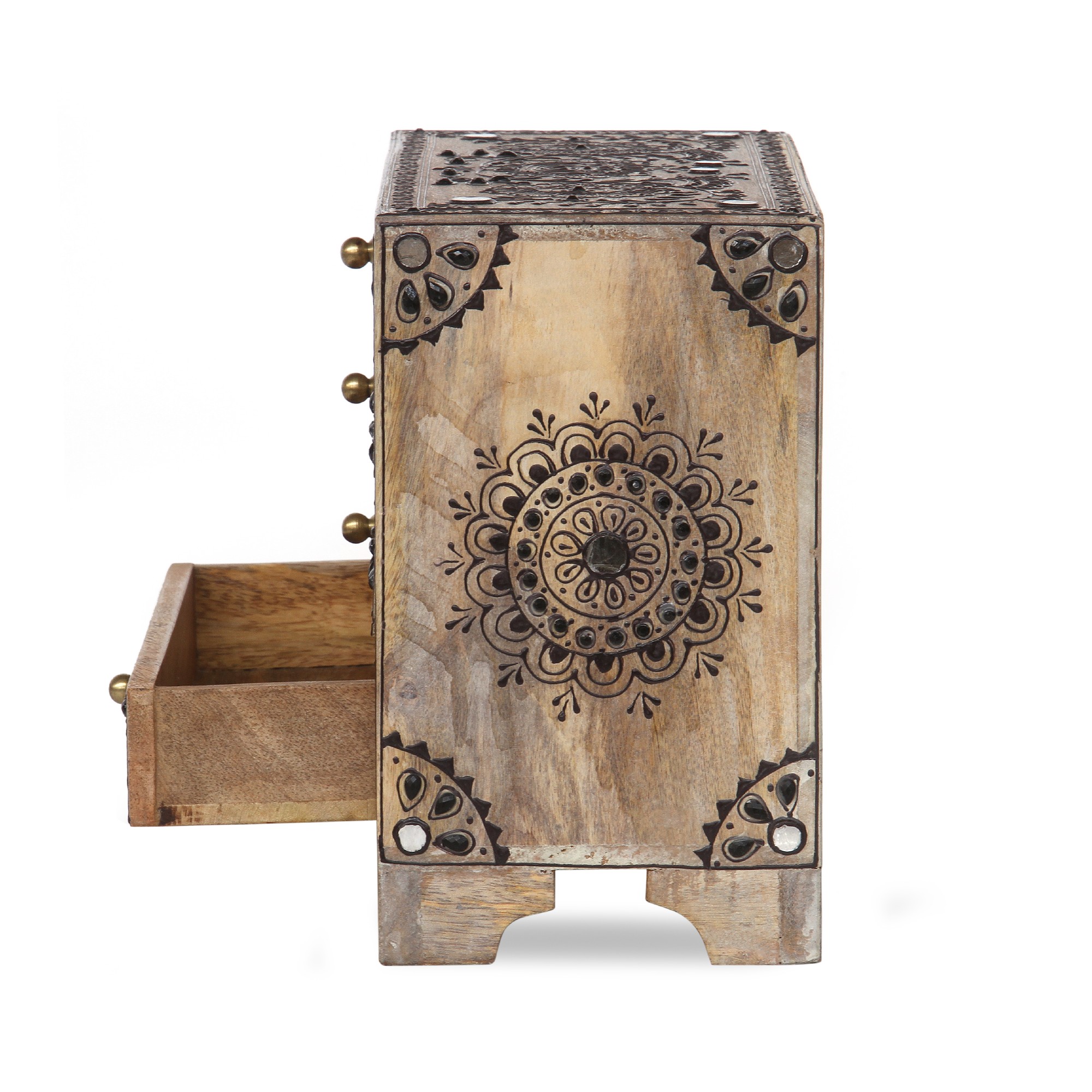 Schubladenbox 'Shaime', 4 Schubladen, natur, schwarz, B 28 cm, L 13 cm, H 22 cm von fischer's lagerhaus
