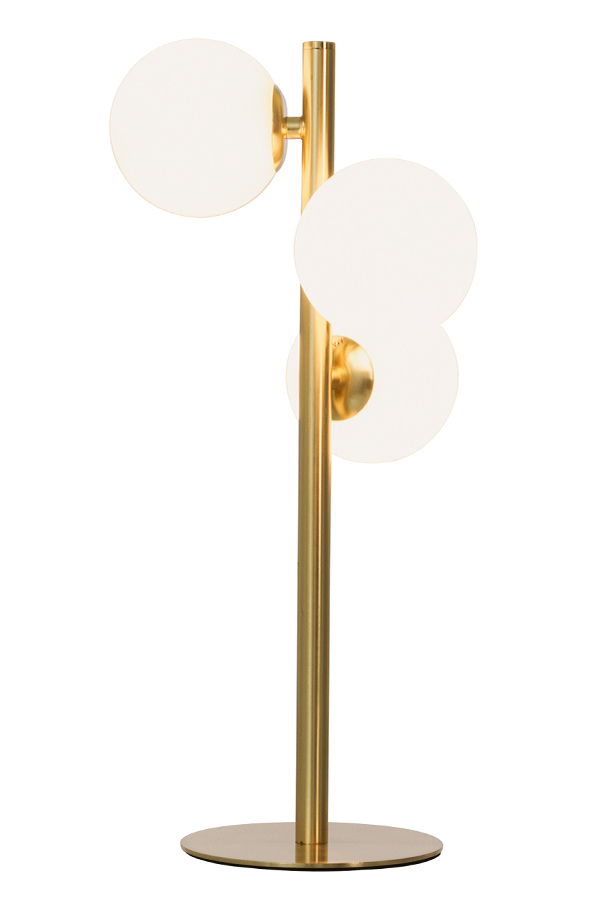 Molekyl bordlampe Matt messing med opalhvite glass.