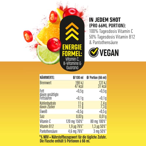 Hohes C Shot Energie Orange, Cranberry, Guarana & Chili (EINWEG)