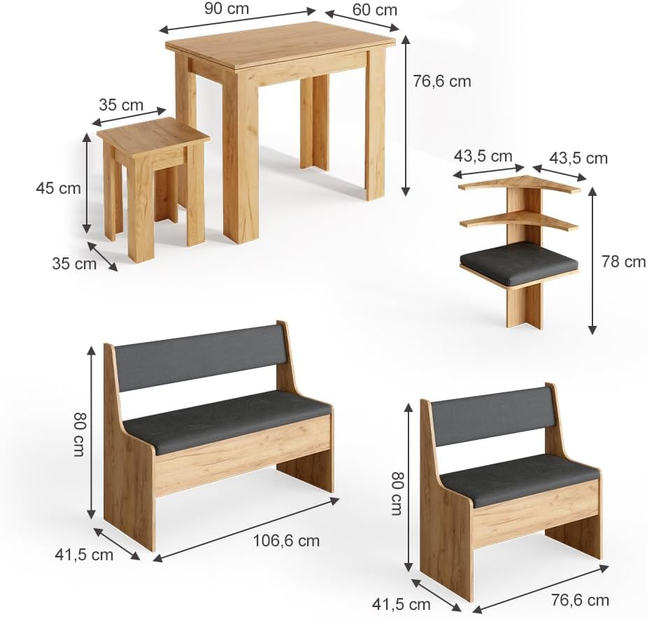 Vicco Eckbankgruppe Roman, Goldkraft Eiche/Anthrazit, 150 x 120 cm mit Tisch