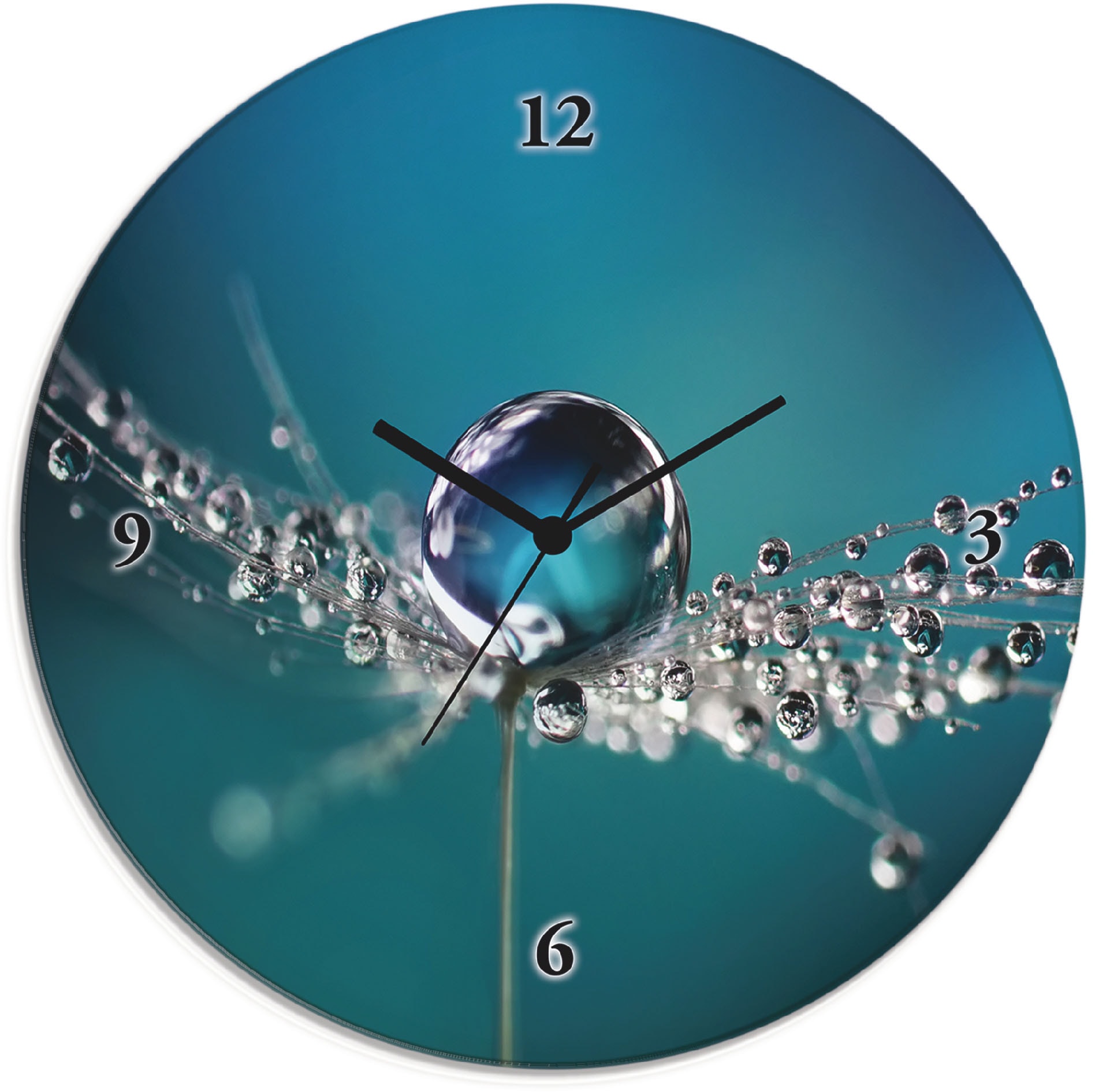 Artland Wanduhr »Glasuhr rund Pusteblume Tautropfen blau« wahlweise mit  Quarz- oder Funkuhrwerk, lautlos ohne Tickgeräusche