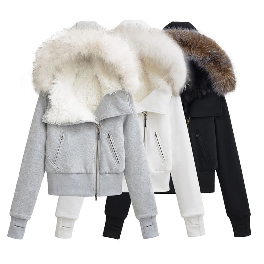 Asiris - Jack met capuchon en rits en harige afwerking