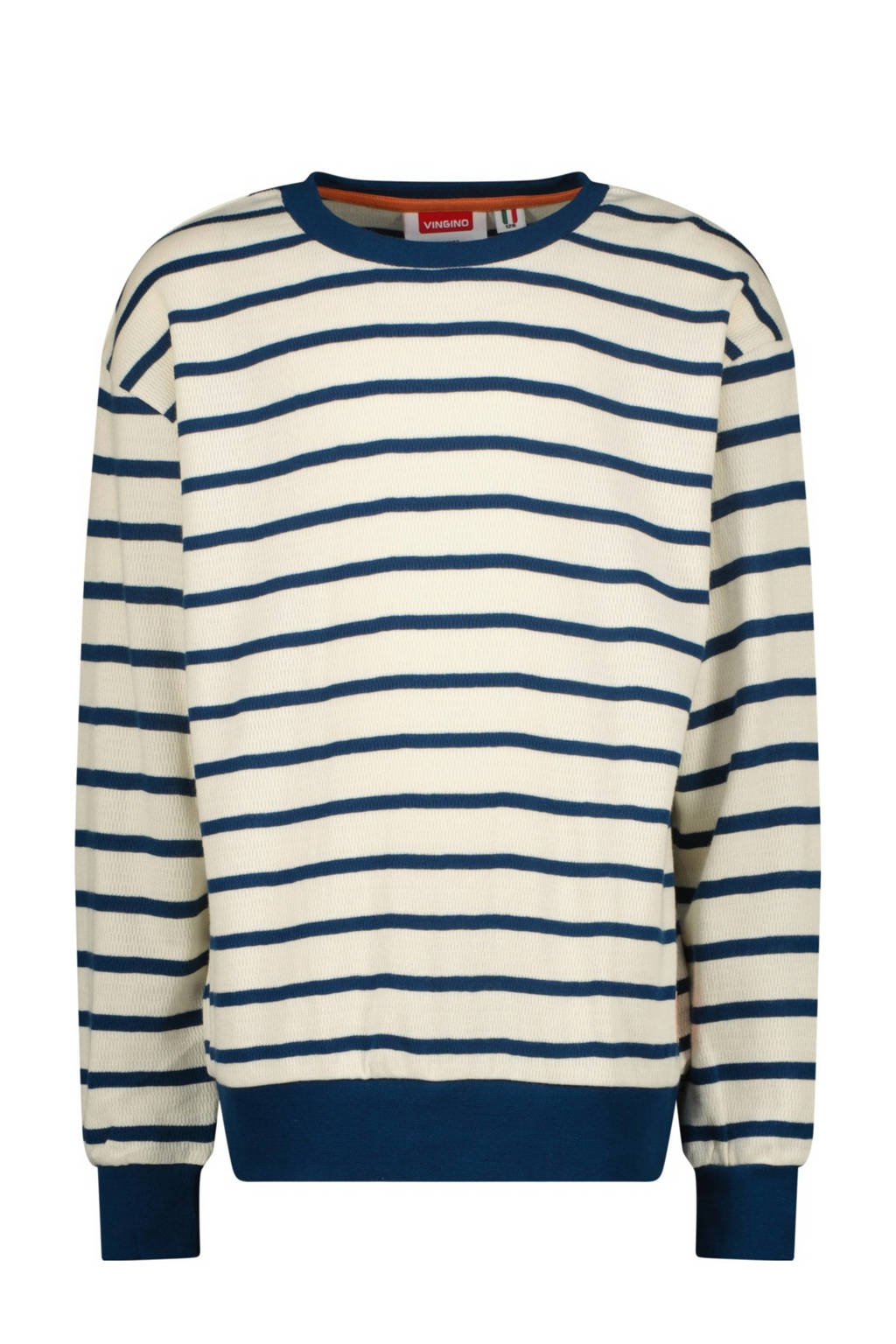 Vingino gestreepte sweater Nemo ecru/donkerblauw