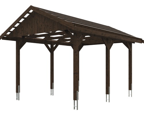 Enkele carport SKAN HOLZ Wallgau incl. daklatten en H-paalankers 380 x 500 cm notenhout