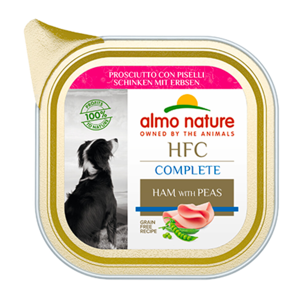 17x Almo Nature HFC Alu Hondenvoer Nat Blikje Ham & Erwten85 gr