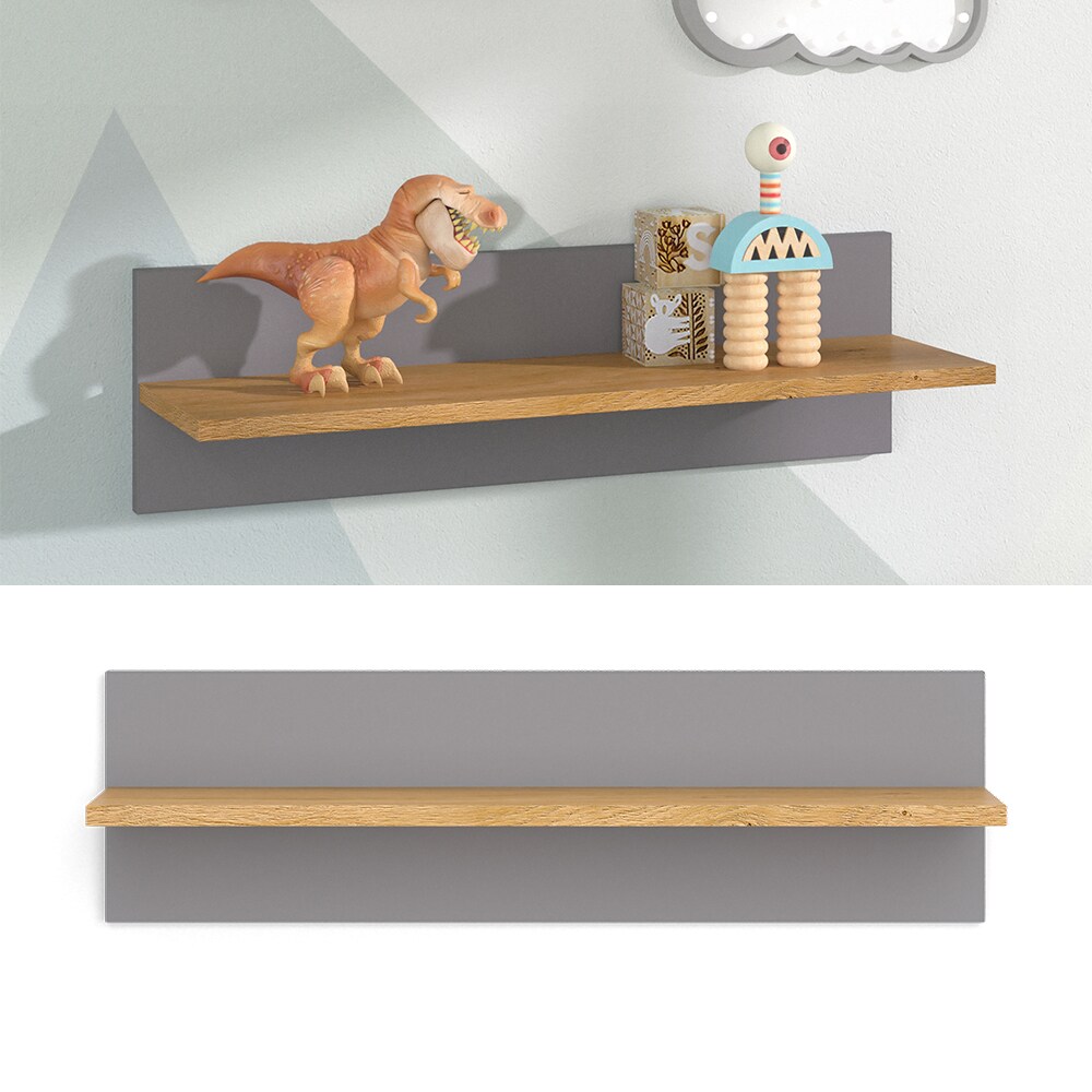 VitaliSpa Wandregal Hängeregal Ablageregal Malia Grau Eiche modern 70x20 cm Kinderzimmer Regal Babyzimmerregal Kindermöbel Babymöbel Ablage Aufbewahrung