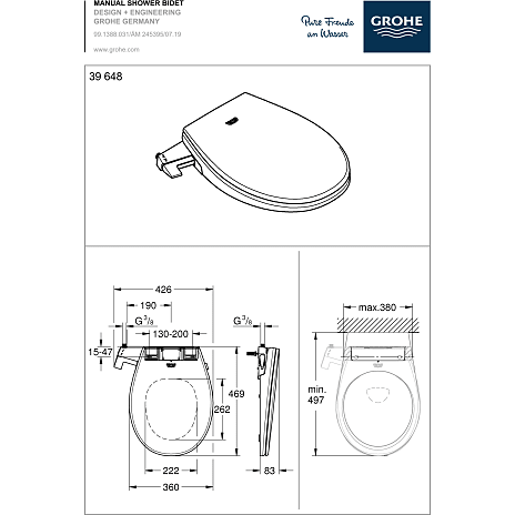 GROHE Bau Manuel Bidetsæde Ceramic WC-sæde med låg soft close 2 sprayarme