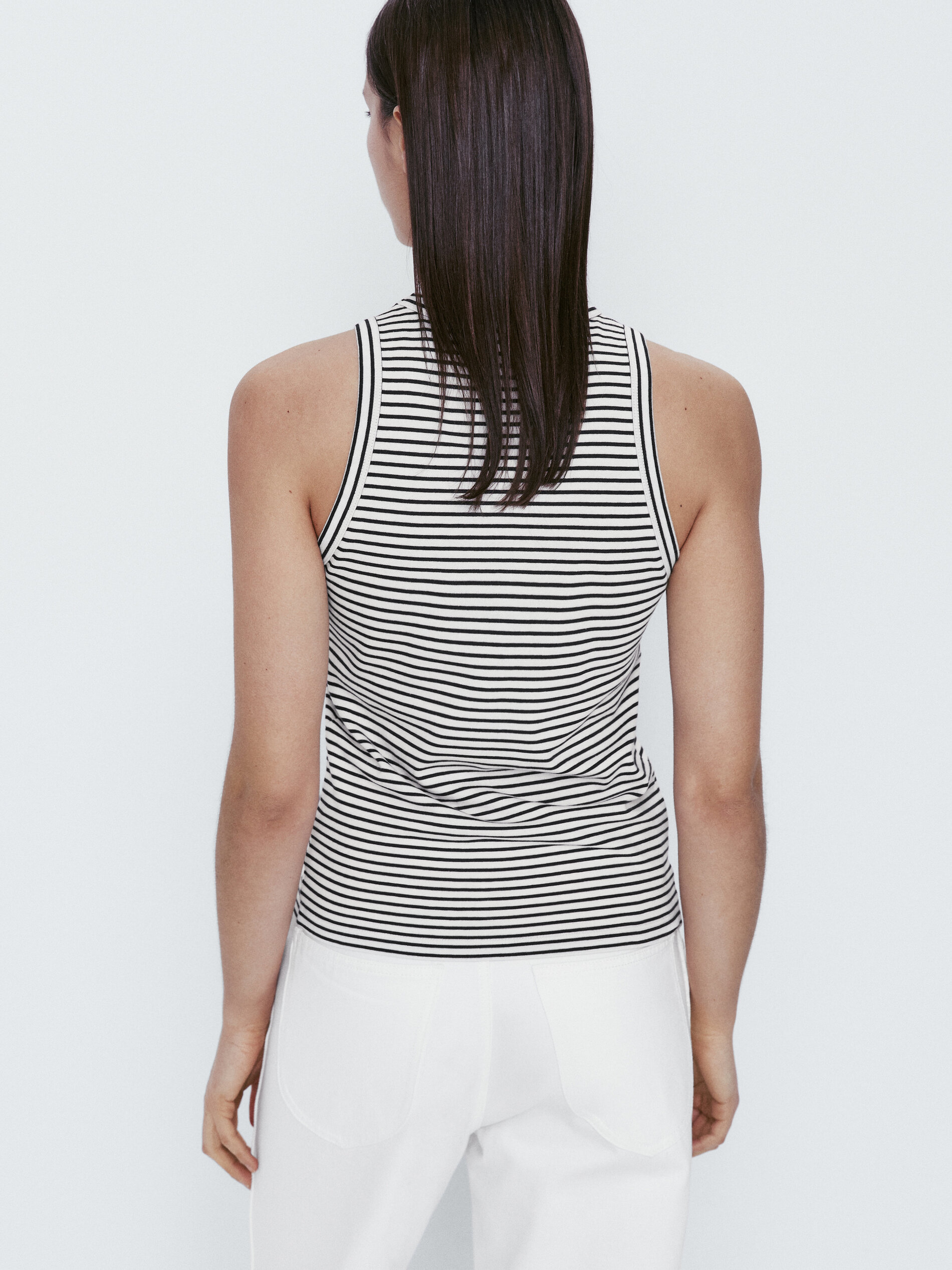 Camiseta rayas algodón sin mangas - RAW