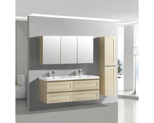 Badkamermeubelset Differnz Reno 120 x 55 x 45 cm, eiken front, witte wastafel